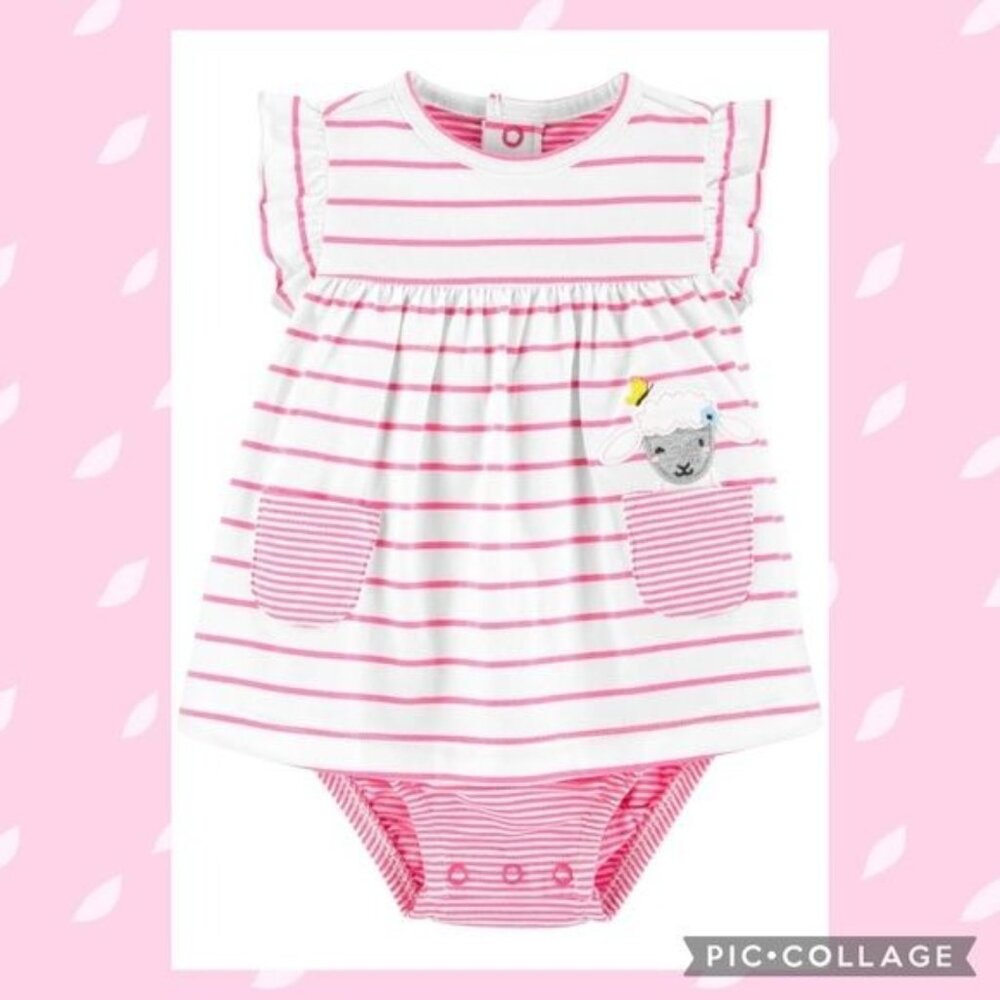 Carter's   Baby Girls' Striped Sheep Jersey Sunsuit 12M